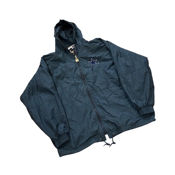 Vintage 1990's Logo 7 Dallas Cowboys Full Zip Hooded Windbreaker Jacket Men's XL - Picture 3 of 6